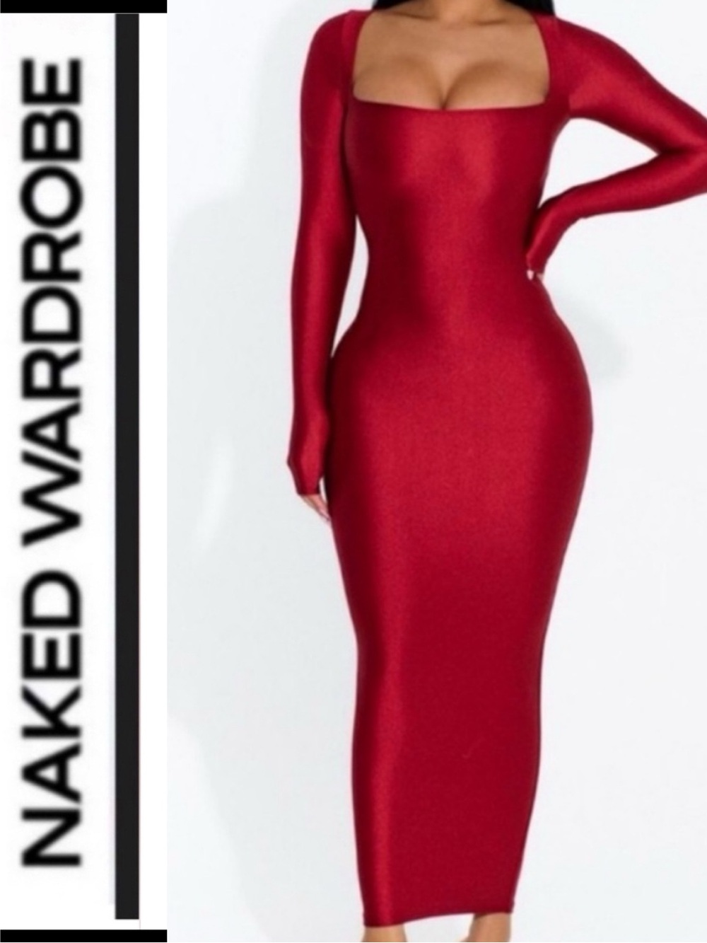 Naked Wardrobe ♥️ Red sleek midi dress